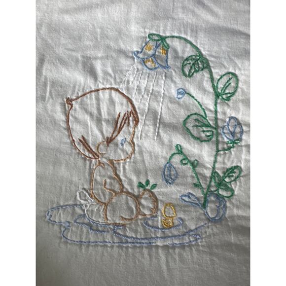 Vintage Hand Embroidered Child’s Quilt – Blue & White Precious Moments Style - Picture 6 of 16
